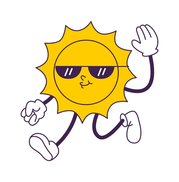 Correndo Sun Character Vector Ilustração —  Vetores de Stock