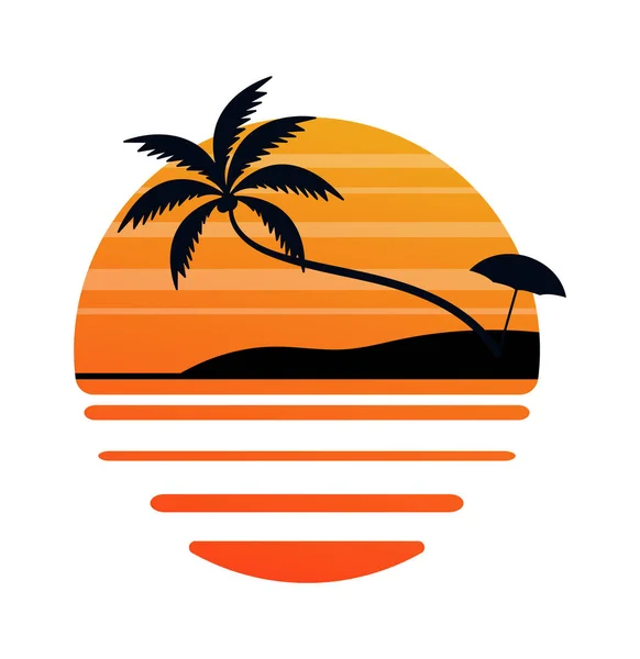 Palmy Plaży Wschód Słońca Okrągła Odznaka Wektor Ilustracja — Wektor stockowy