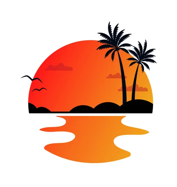 Παλάμες Στην Παραλία Ανατολή Ηλίου Γύρο Σήμα Διάνυσμα Εικονογράφηση — Διανυσματικό Αρχείο