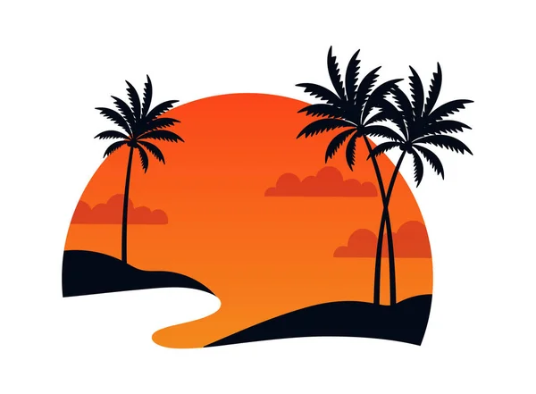 Palmen Het Strand Sunrise Badge Vector Illustratie — Stockvector
