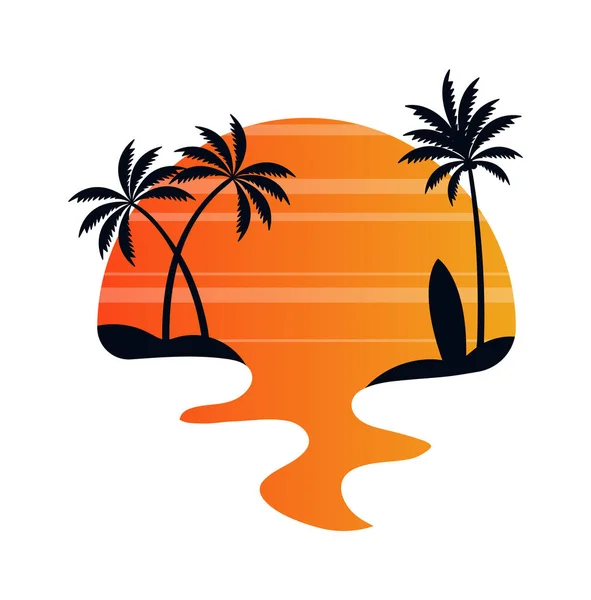 Palme Sulla Spiaggia Sunrise Badge Vector Illustrazione — Vettoriale Stock