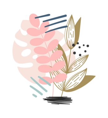 Tropikal Bitkiler Buket Vektörü İllüstrasyonu