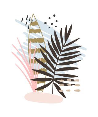 Tropikal Bitkiler Buket Vektörü İllüstrasyonu