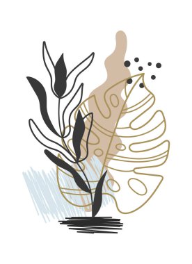 Tropikal Bitkiler Buket Vektörü İllüstrasyonu