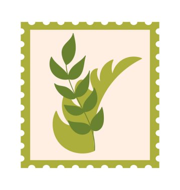 Yaprak Vektörü İllüstrasyonlu Posta Damgası