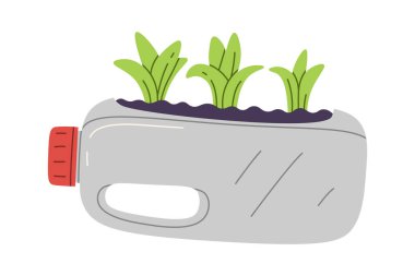 Plastik Şişe Vektör İllüstrasyonunda Bitkiler