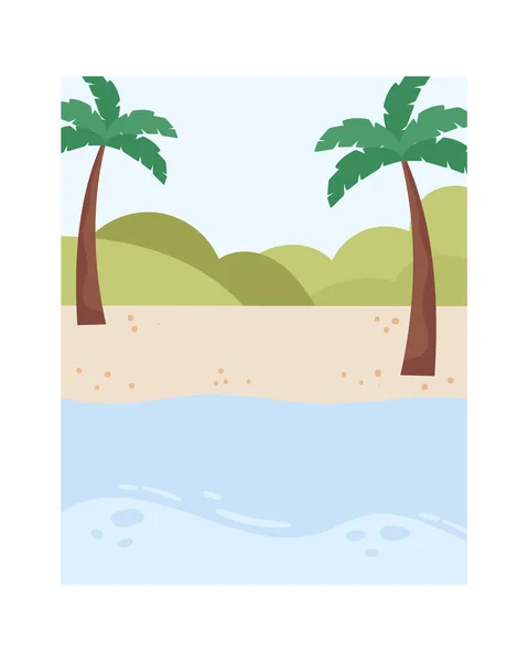Palmy Pláži Krajina Pozadí Vektorové Ilustrace — Stockový vektor