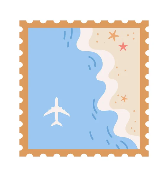 Ilustração Vetor Selo Correio Praia Avião — Vetor de Stock