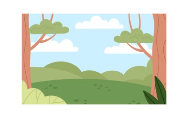 Ağaçlar Yaz Manzarası Arkaplan Vektörü İllüstrasyonu