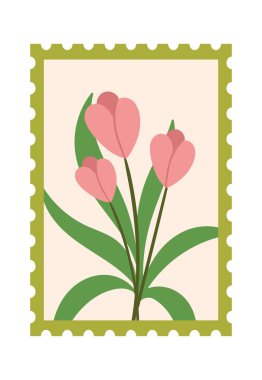 Laleler Posta Damgası Vektör İllüstrasyonu