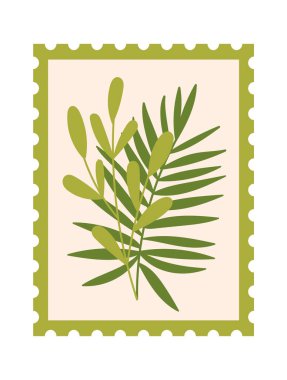 Tropikal Yapraklar Posta Damgası Vektör İllüstrasyonu