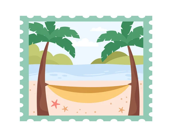 Vector Sello Postal Playa Ilustración — Archivo Imágenes Vectoriales