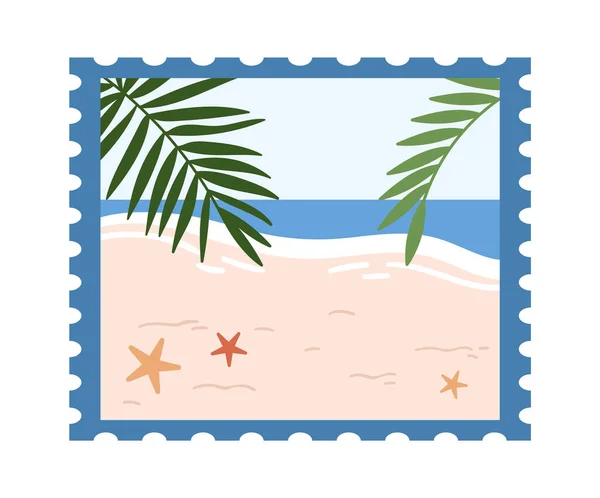Tropical Beach Postage Stamp Vector Illustration — Vector de stock