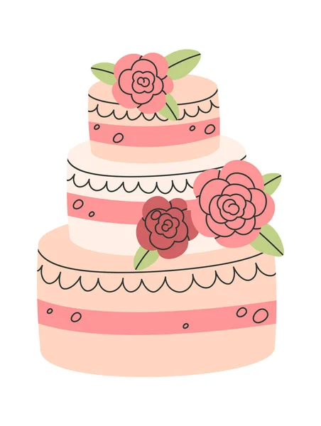 Çiçek Vektörü Llüstrasyonlu Düğün Pastası — Stok Vektör