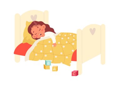 Yatakta Uyuyan Kız Vektör İllüstrasyonu