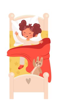 Oyuncak Vektör İllüzyonuyla Yatakta Uyuyan Kız