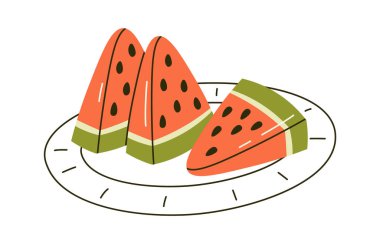 Tabak Vektörü Resiminde Karpuz Dilimleri