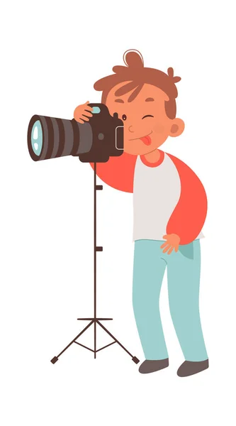 Menino Filmando Câmera Vector Ilustração —  Vetores de Stock