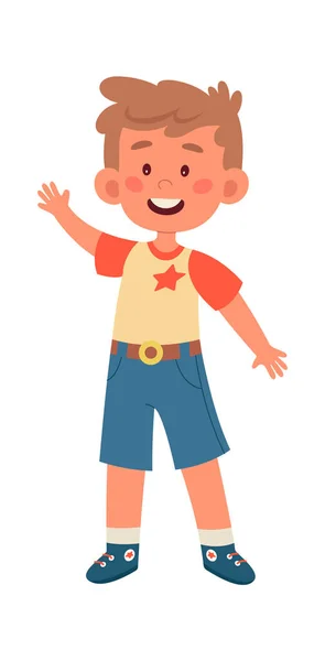 Glücklich Winkendes Kind Boy Vektor Illustration — Stockvektor