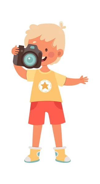 Junge Filmt Auf Kamera Vektor Illustration — Stockvektor