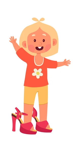 Girl Trying Mothers Shoes Vector Illustration — Stock Vector