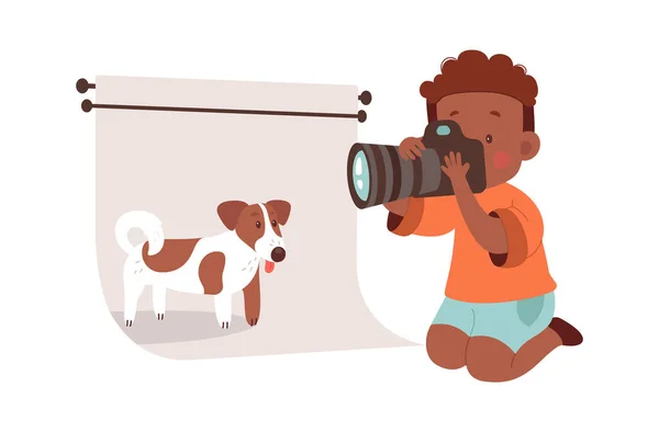 Çocuk Çekim Köpeği Kamera Vektörü Llüstrasyonu — Stok Vektör