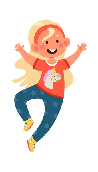 Jumping Child Girl Vector Illustration — Stockvektor