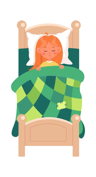 Menina Dormindo Cama Vector Ilustração — Vetor de Stock