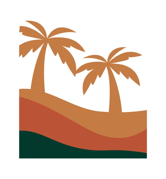 泳滩上的棕榈树剪影景观矢量图解 — 图库矢量图片