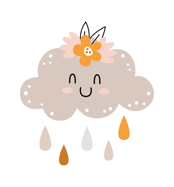 Deszczowy Znak Chmury Kwiatami Wektor Ilustracji — Wektor stockowy