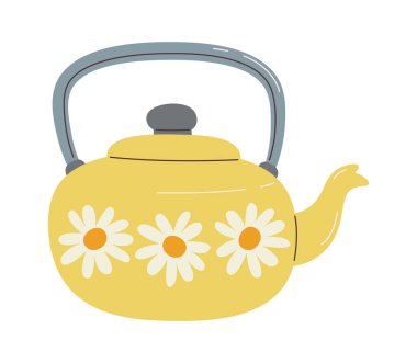 Çiçek Vektörü Resimli Çaydanlık