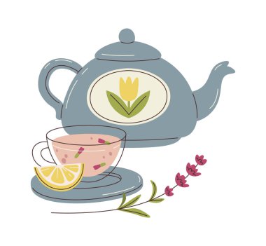 Bitkisel Çay Bileşimi Vektörü İllüstrasyonu