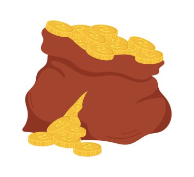 Bozuk Para Vektörü İllüstrasyonlu Yırtık Çuval Çuvalı