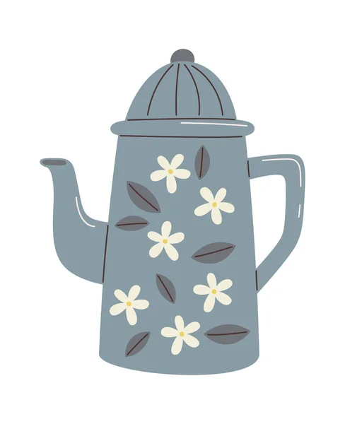 Teekanne Mit Blumen Vektor Illustration — Stockvektor