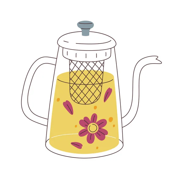 Bitkisel Çay Vektörü Llüstrasyonlu Çaydanlık — Stok Vektör