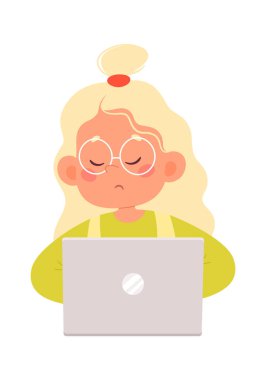 Dizüstü bilgisayarı olan kız vektör çizimi