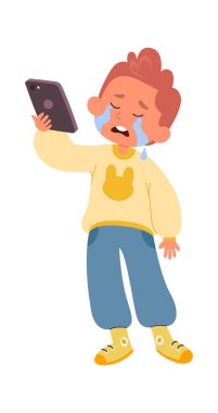 Ağlayan Çocuk Tablet Vektörü İllüstrasyonu