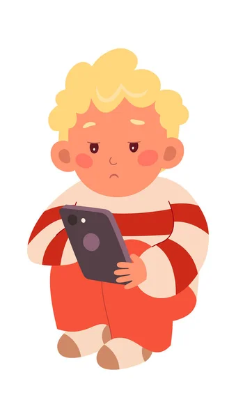 Gyermek Fiú Játszik Tabletta Vektor Illusztráció — Stock Vector