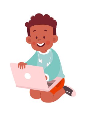 Çocuk Laptop Vektör Resmini Kullanıyor