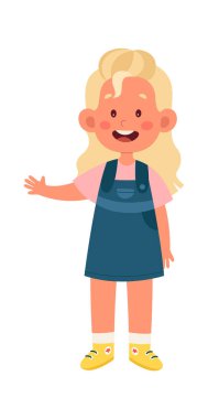 Çocuk Kız El Sallama Vektörü İllüstrasyonu