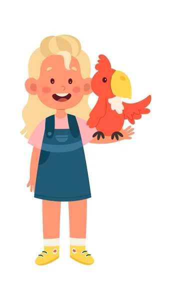 Menina Com Papagaio Pet Vector Ilustração —  Vetores de Stock