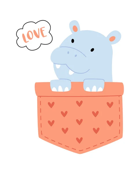 Hippo Sentado Dentro Bolso Vector Ilustração —  Vetores de Stock