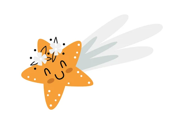 Star Flying Character Mit Blumen Vektor Illustration — Stockvektor