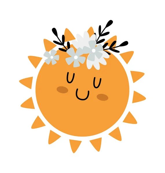 Sun Character Flowers Vector Illustration — Stock Vector