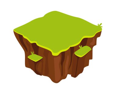 Çimen Vektörü İllüstrasyonlu Yüzen Ada