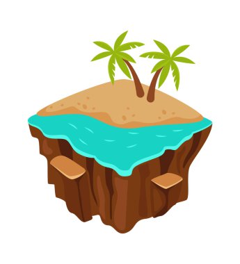 Plaj Vektörü İllüstrasyonlu Yüzen Ada