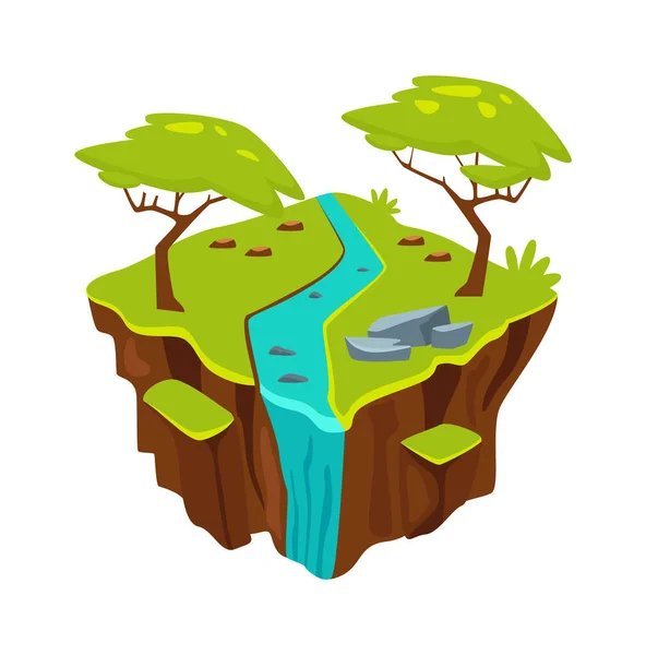 Schwimmende Insel Mit Flussvektor Illustration — Stockvektor