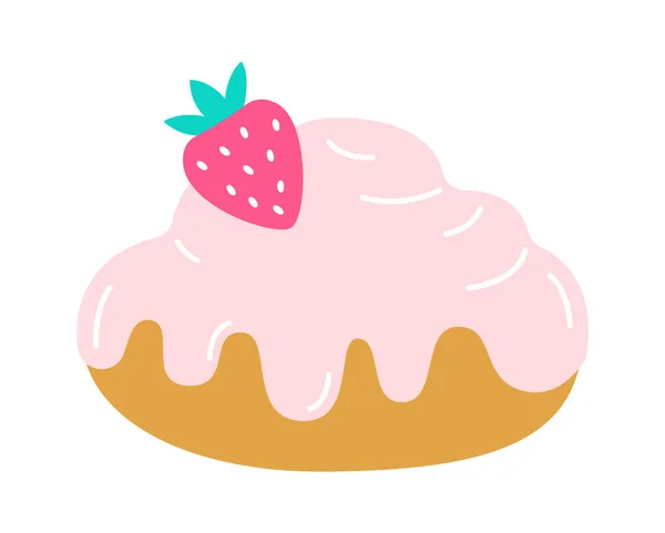 Donut Com Creme Morangos Vector Ilustração — Vetor de Stock