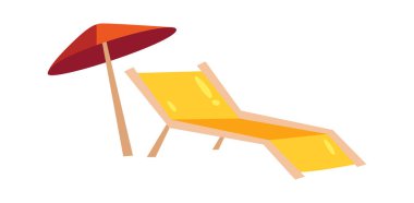 Plaj Şemsiyesi ve Sandalye Vektörü İllüstrasyonu