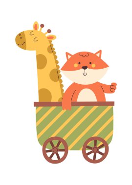Zürafa ve Tilki Cart Vektör Resimlerinde